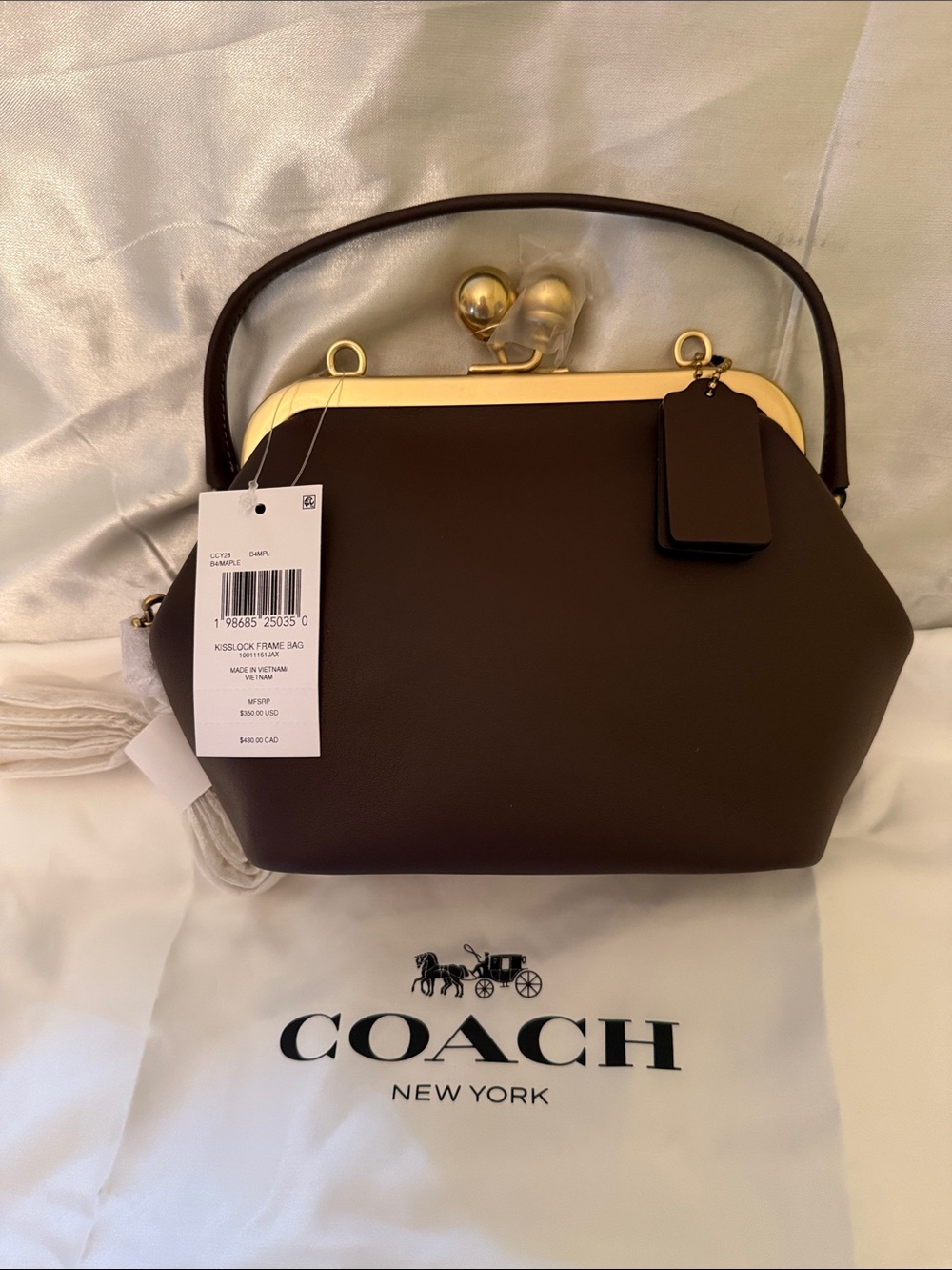 ♥️COACH NWT Maple Kiss lock 16 Leather Frame Top-Handle Bag with Brass Hardware - Picture 2 of 7